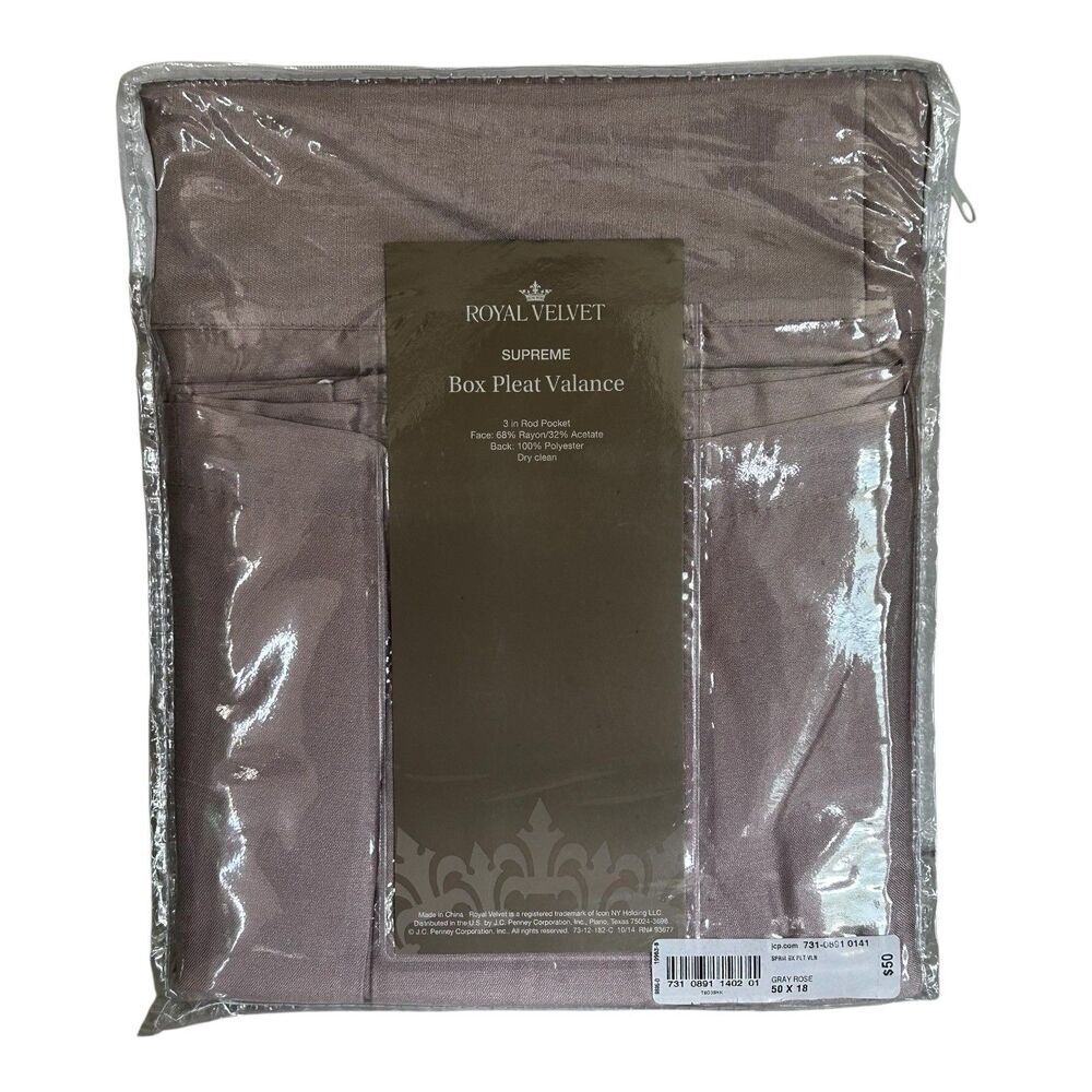JCP Royal Velvet Supreme Box Pleat Valance Gray Rose 50” x 18” NEW In Package - Picture 4 of 6